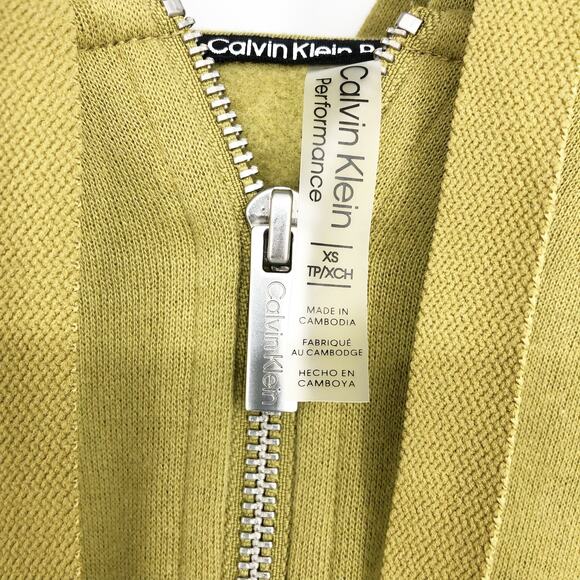 CALVIN KLEIN PERFORMANCE Half-Zip Hoodie XS Olive Green Crop Sweatshirt NWOT - Picture 8 of 10